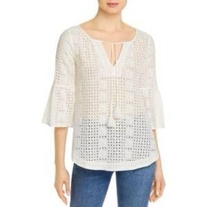 Johnny Was White Eyelet Blouse with Bell Sleeves Size XS